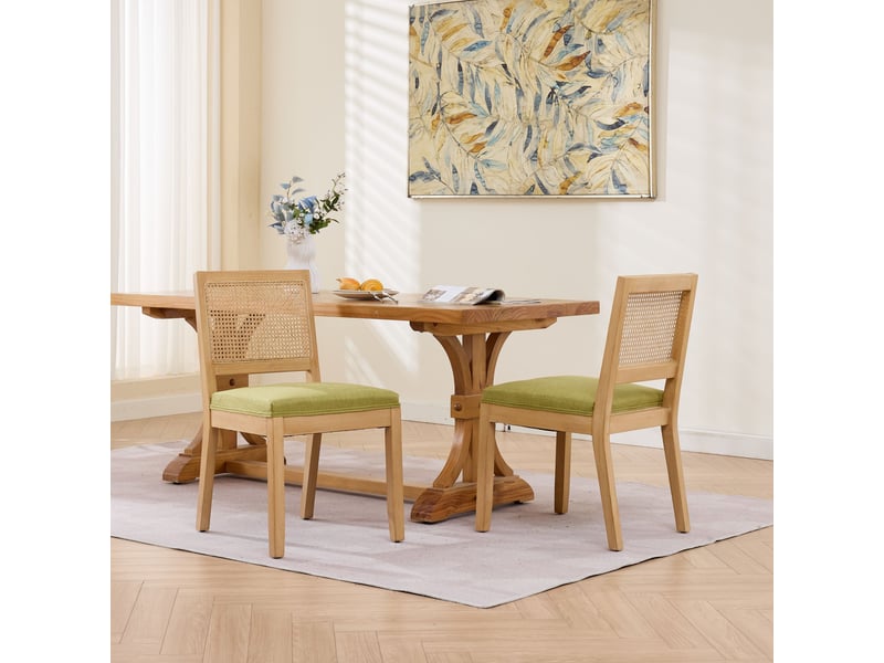  Chaises de salle à manger en rotin lot de 2 dossier cannage bois massif naturel coussin mousse ressort s vert olive  - Conforama B