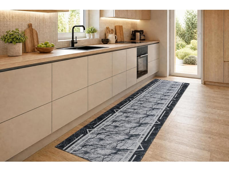 Tapis de couloir antidérapant lotus marmur 60950 marbre gris lavable 100 cm 100x480 cm - Conforama E