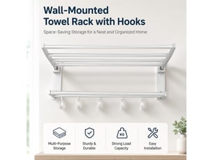 Étagère de douche en aluminium pliable avec 5 crochets, 40cm, argent, porte-serviettes