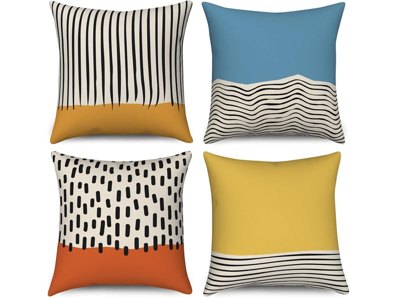  Housse de coussin boho 45 x 45 cm set de 4, mid century abstrait moderne géométrique décoratif housses de coussins jaune brûlé orange housse de coussin  - Conforama A