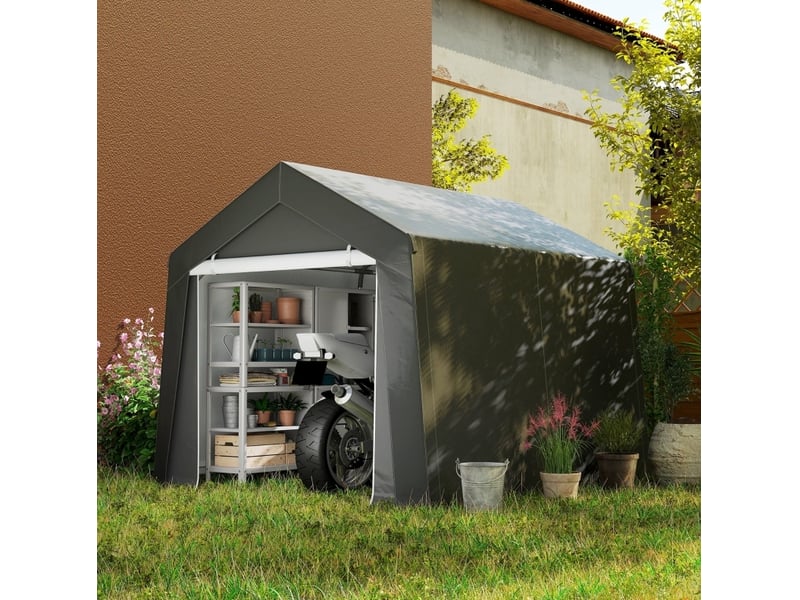  Carport tente-garage 3x3 m gris foncé étanche en acier galvanisé, porte enroulable et fenêtre d'aération  - Conforama B