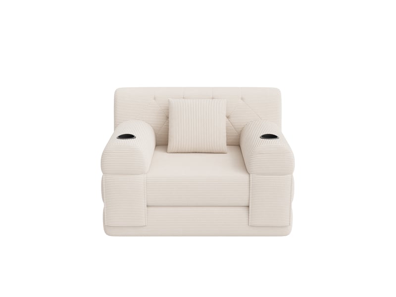  Fauteuil convertible 1 place en velours côtelé beige, 107x80x81 cm  - Conforama E