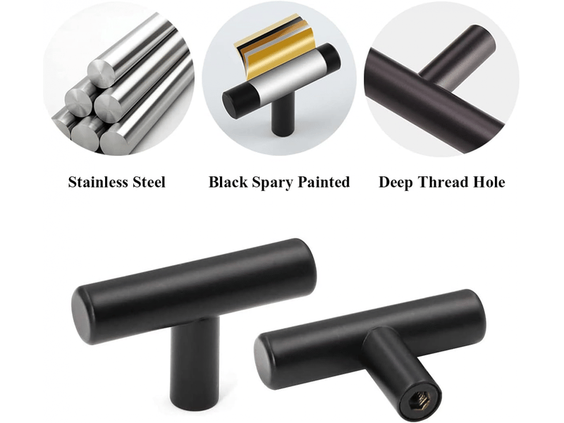  Poignées pour portes d'armoires en acier inoxydable, 10 pièces, noires. Boutons vintage pour tiroirs avec vis pour commodes et armoires  - Conforama D