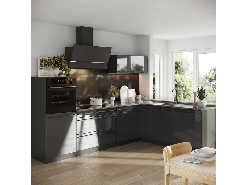Vicco cuisine en angle, anthracite haute brillanceanthracite, 287 x cm plan de travail anthracite - Conforama C