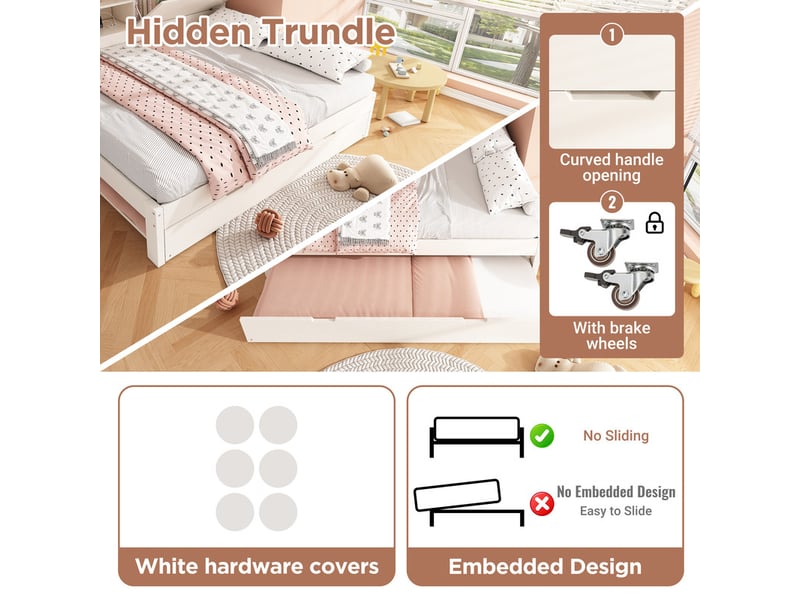 Canapé-lit 90x190cm - avec lit gigogne - avec usbtype-c - avec 1 porte et compartiment de rangement - blanc (matelas non inclus) - Conforama W