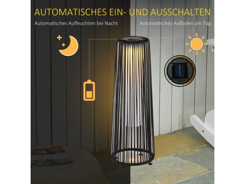 Lampe solaire de jardin led noire, capteur crépusculaire, étanche, 21,5 x 21,5 x 61 cm, allumage automatique - Conforama C