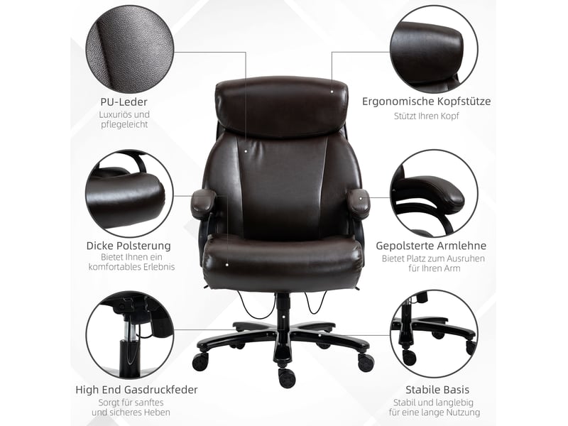  Fauteuil de bureau 72 x 83 x 114-122 cm – marron – hauteur réglable, fonction basculante et roulettes 360°  - Conforama E