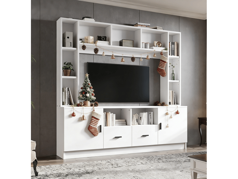  Ensemble mural tv blanc 180 x 35 x 170 cm avec 2 placards et 2 tiroirs  - Conforama B