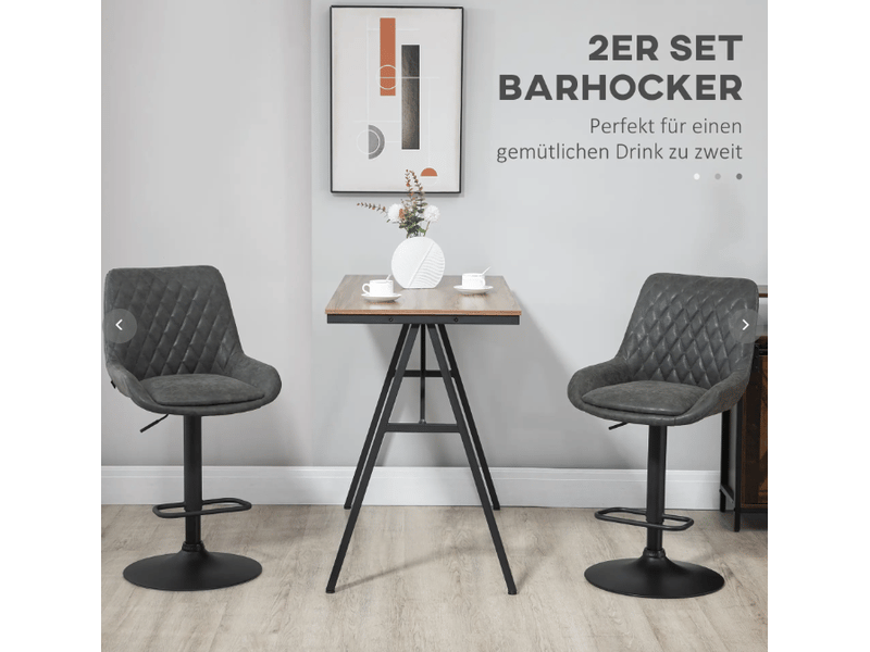  Lot de 2 tabourets de bar réglables,51x59x97-117 cm,similicuir,gris foncé  - Conforama D