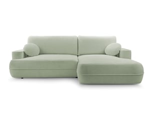 Canapé d'angle droit convertible <strong>AX LIVING </strong> <strong>Peoni</strong> 4 places Velours vert avec coffre de rangement