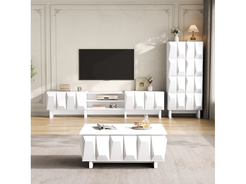  Ensemble de meubles de salon 3 pièces 180 x 34 x 44,5 cm blanc en panneaux de particules, rangement  - Conforama E