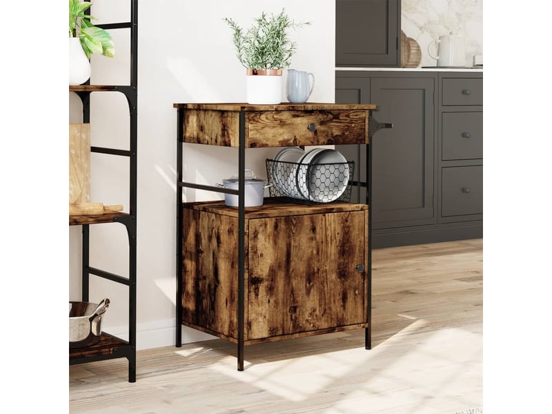  Desserte de cuisine, chariot de rangement chêne fumé 56x43x89,5 cm bois d'ingénierie  - Conforama C