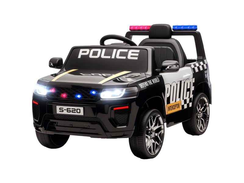 Voiture de police électrique pour enfants avec télécommande, double moteur, sirène, suspension 4 roues et phares - noire - Conforama B