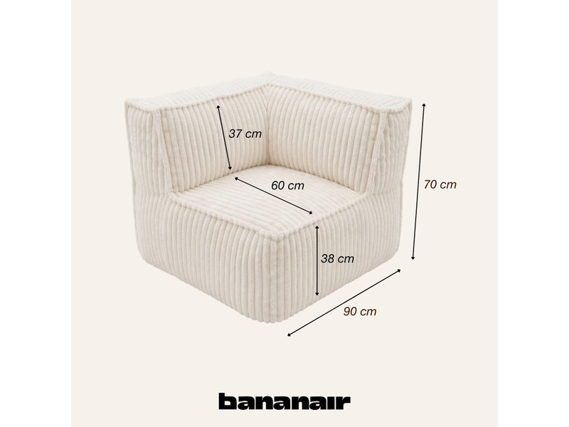  Module angle droit déhoussable pour canapé modulable velours côtelé 90x90 cm blanc cassé  - Conforama C