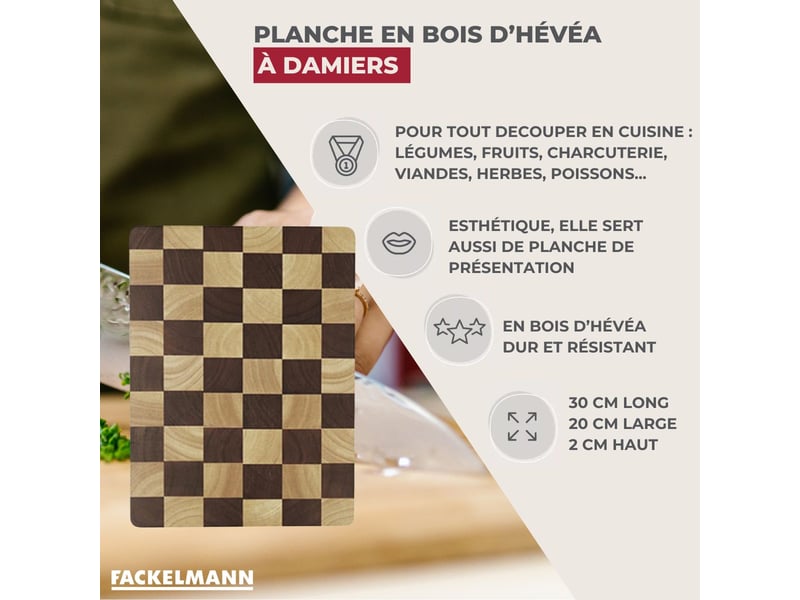 Planche à découper en hévéa fackelmann boissellerie 56782 - Conforama D