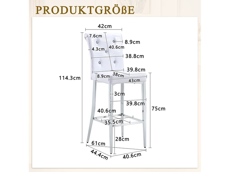  Tabouret de bar lot de 2 avec dossier capitonné, repose-pieds intégré et structure chromée, en pvc blanc  - Conforama D