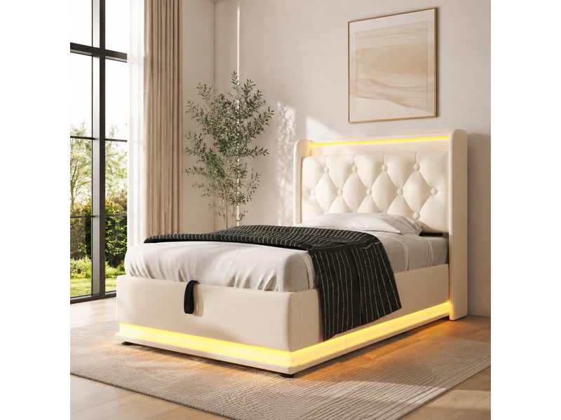  Lit coffre hydraulique 1 place 90x200 cm pu blanc led usb et usb-c  - Conforama C