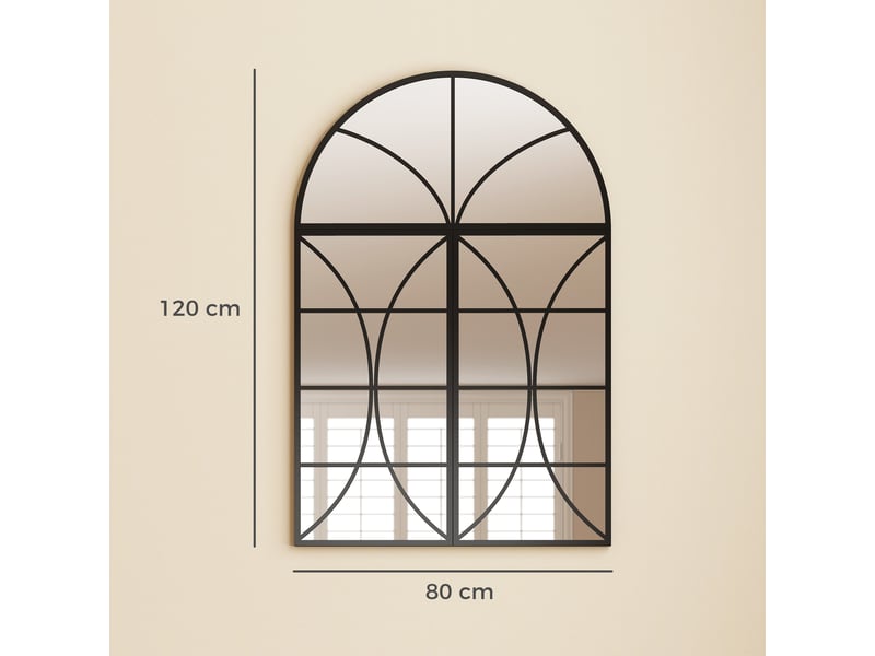  Miroir mural arqué 80 x 120 cm, lot de 3 pièces, miroir verrière en forme de fenêtre, noir, verre trempé et métal  - Conforama C