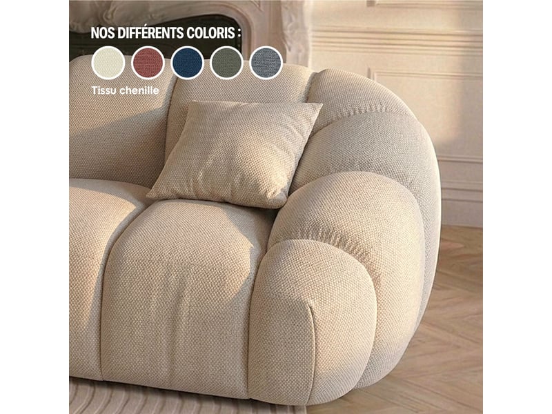 Canapé bulle en u méridienne gauche en tissu chenille beige - bois renforcé - serena - morphea Serena U non convertible - Conforama D