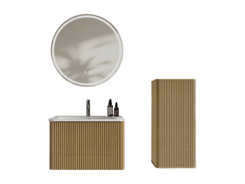  Ensemble meuble de salle de bains 61x46,5x37 cm avec miroir led mdf chêne  - Conforama A