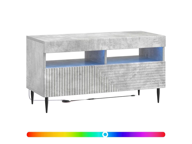  Meuble tv - banc tv - meuble de rangement led gris béton bois d'ingénierie  - Conforama C