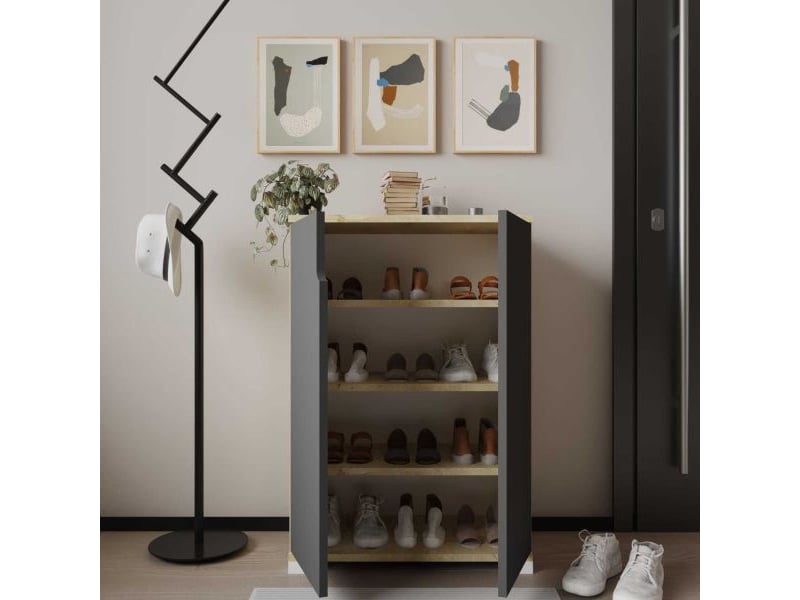  Meuble à chaussures 2 portes en aggloméré venedik anthracite et chêne  - Conforama B
