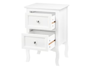 Table de chevet blanche à 2 tiroirs en mdf laqué avec poignées en métal