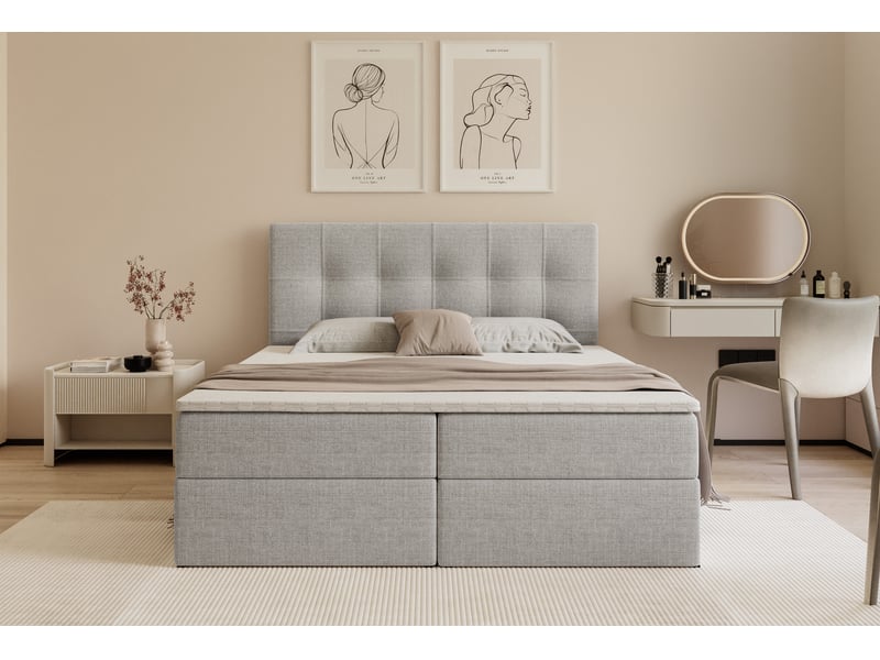 Lit coffre venus - 160x200 cm - avec matelas et surmatelas - tissu tressé - gris VENUS - Conforama D