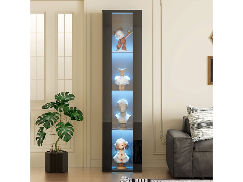  Vitrine noire avec 4 niveaux, éclairage led multicolore piloté par application, 40 x 29 x 170 cm  - Conforama D