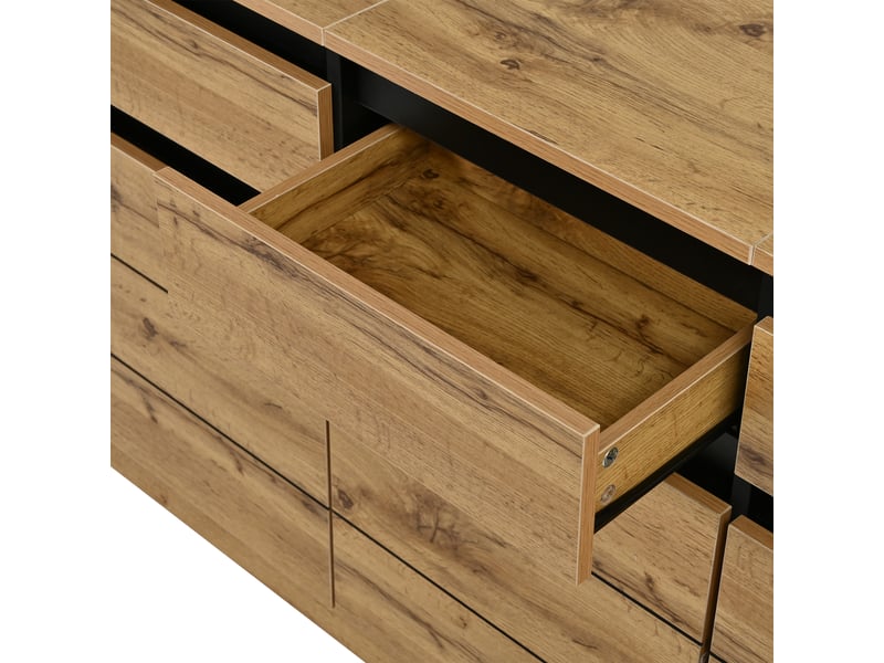  Buffet compacts 140x35x70cm, meuble bas avec 3 tiroirs et 3 portes, idéal salon ou couloir bois clair  - Conforama W