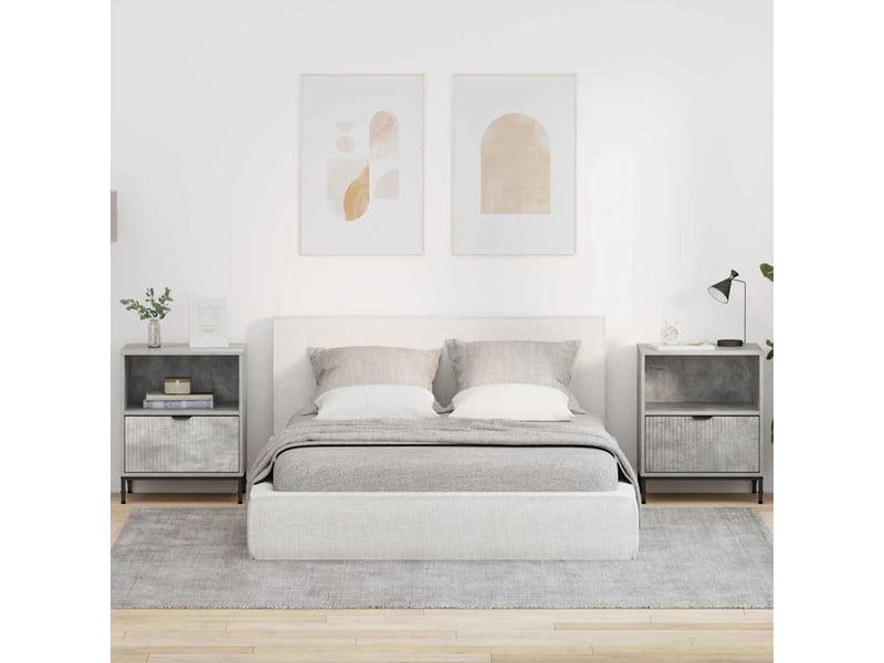  Tables de chevet avec tiroir 2 pièces gris béton 49 x 36 x 61 cm  - Conforama B