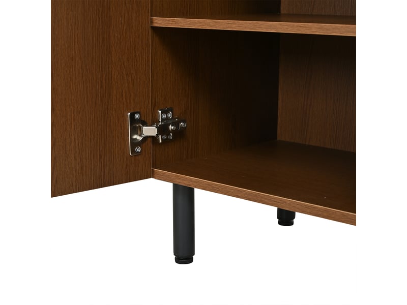  Buffet de cuisine 160x35x80 cm, 4 portes, panneau de particules couleur noyer et noir, meuble rangement salle à manger  - Conforama R