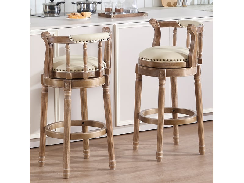  Tabouret de bar pivotant 54,8x54,8x96 cm avec dossier bois blanc  - Conforama C