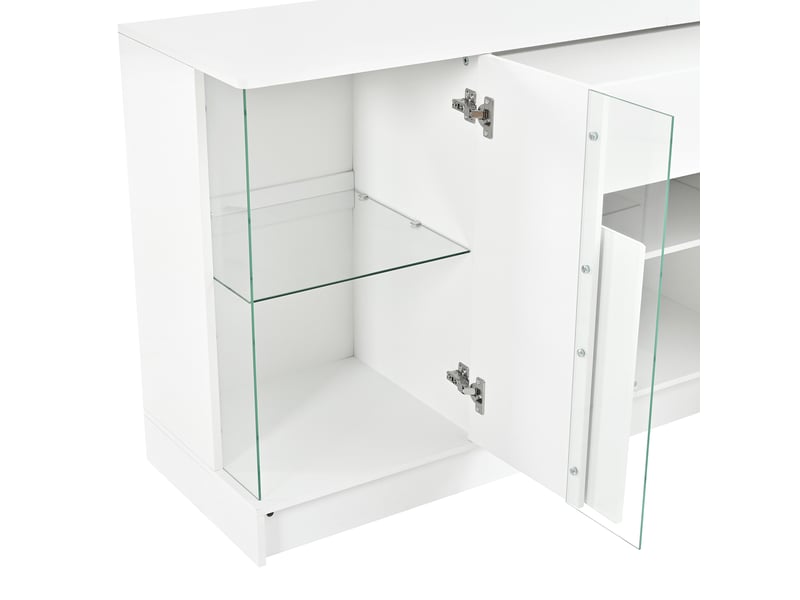  Buffet vitrine, double porte, tiroir, éclairage led piloté par appli et espace de présentation, façades brillantes, panneaux de particules ABC - Conforama D