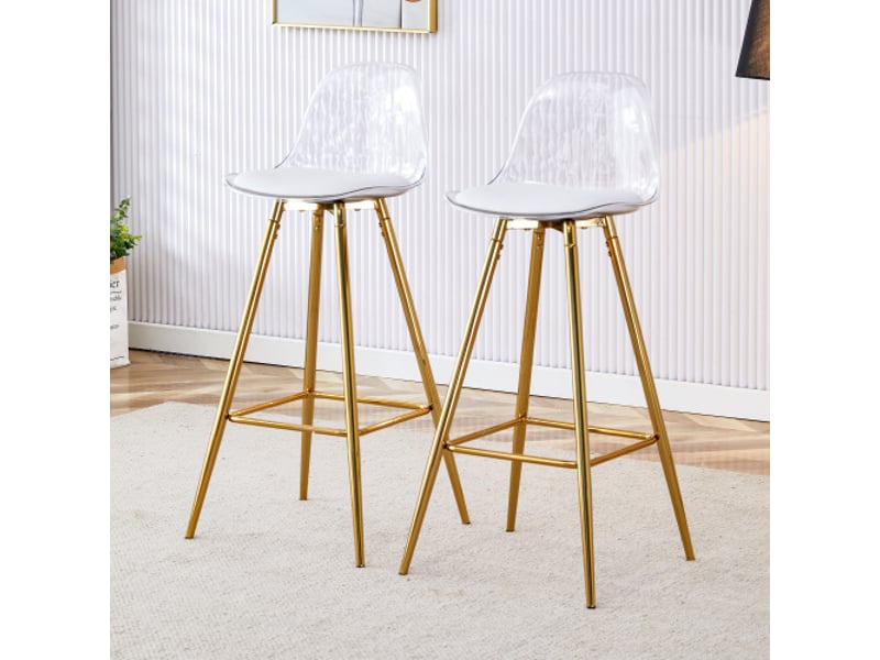  Lot 2 tabourets bar 100 cm transparent – piètement doré, dossier confortable – café &amp; salon  - Conforama R
