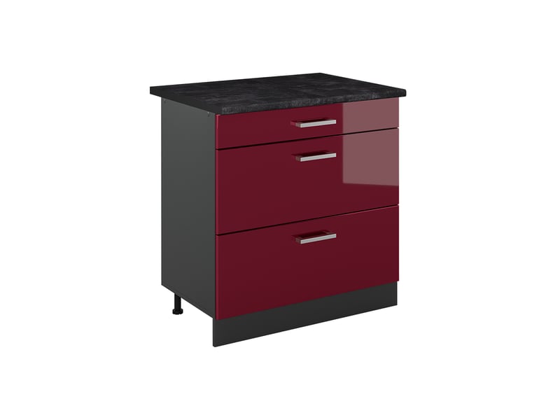  Vicco meuble cuisine, rouge brillantanthracite, 80cm avec 3 tiroirs plan de travail anthracite  - Conforama A