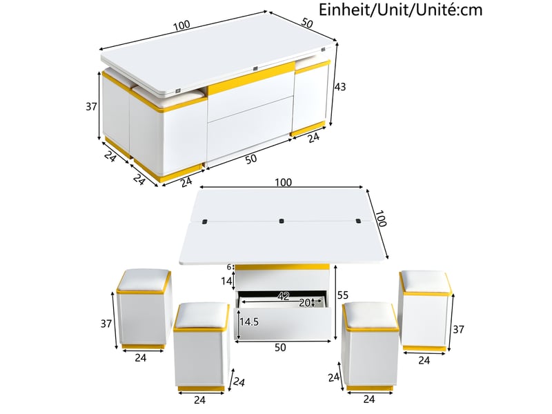 Table basse moderne blanche laquée, table d'appoint élégante, multifonctionnelle, table basse réglable en hauteur, table à mangermeuble de salon pliable, 100 x 50 x 43 cm (l x l x h) - Conforama C