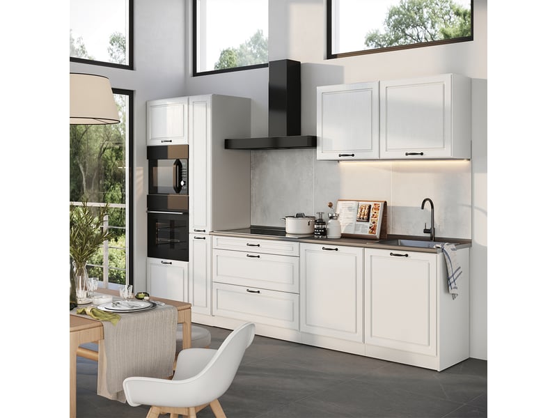  Vicco cuisine, blanc campagneblanc, 310cm plan de travail chêne doré  - Conforama C