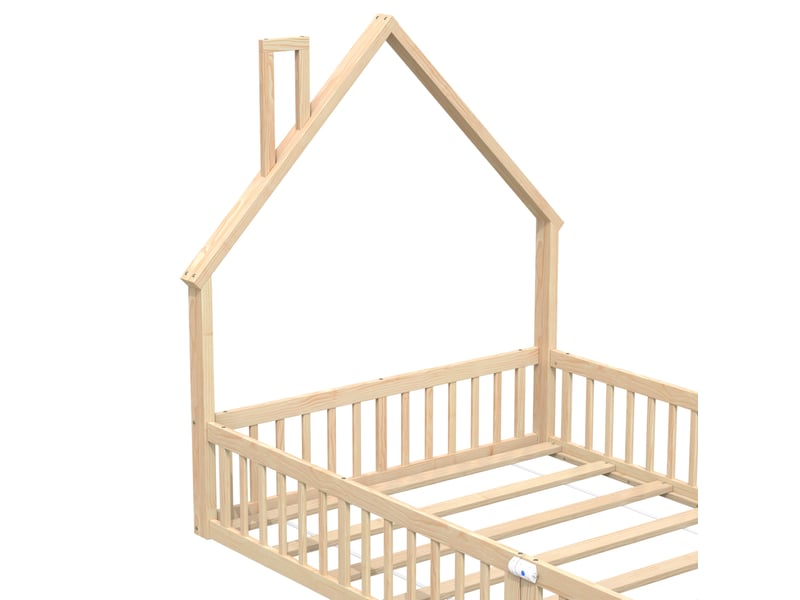  Lit cabane enfant 140x190 cm avec cadre en pin naturel et mdf, forme cheminée, avec sommier à lattes, style minimaliste ORFRN636P281544N - Conforama D