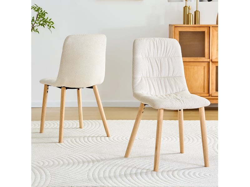  Lot de 2 chaises de salle à manger 88 cm chaise cuisine, assise confortable, dossier ergonomique, moderne, bois+tissu, blanc  - Conforama D