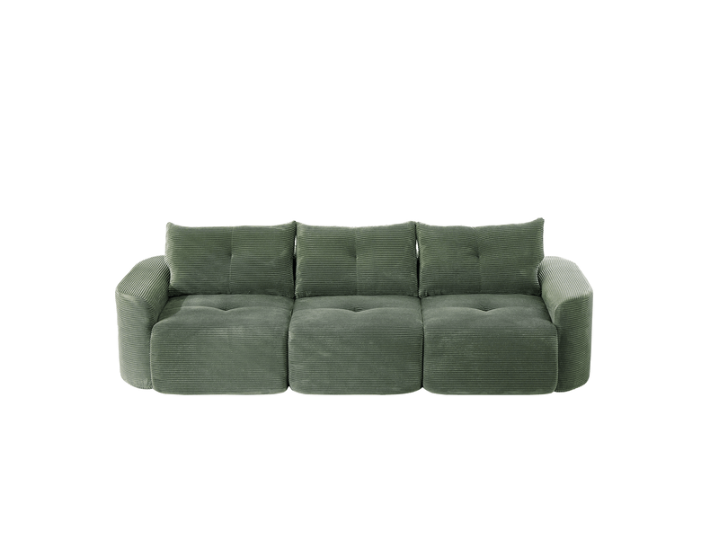  Canapé modulable compression 3 places,velours côtelé,279x100x84cm,configuration 2+1 avec assise amovible,sans montage,vert  - Conforama A