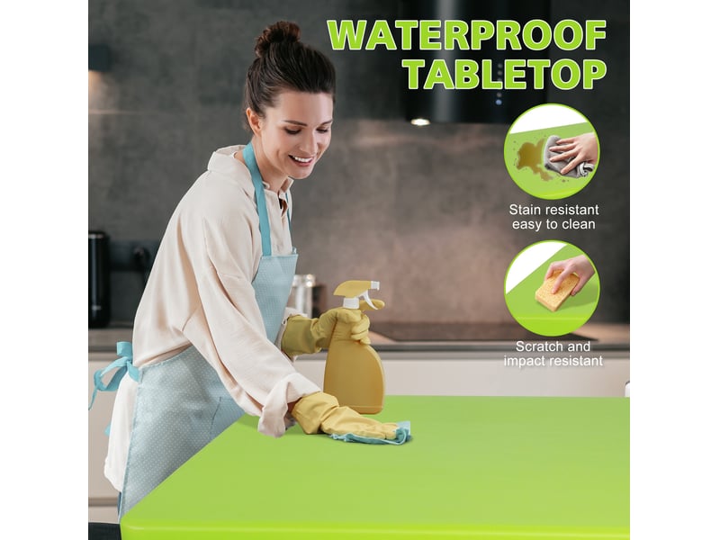  Table pliante ulevr réglable en hauteur 125 × 61 cm, portable avec poignée, plateau vert en plastique et pieds en acier  - Conforama E