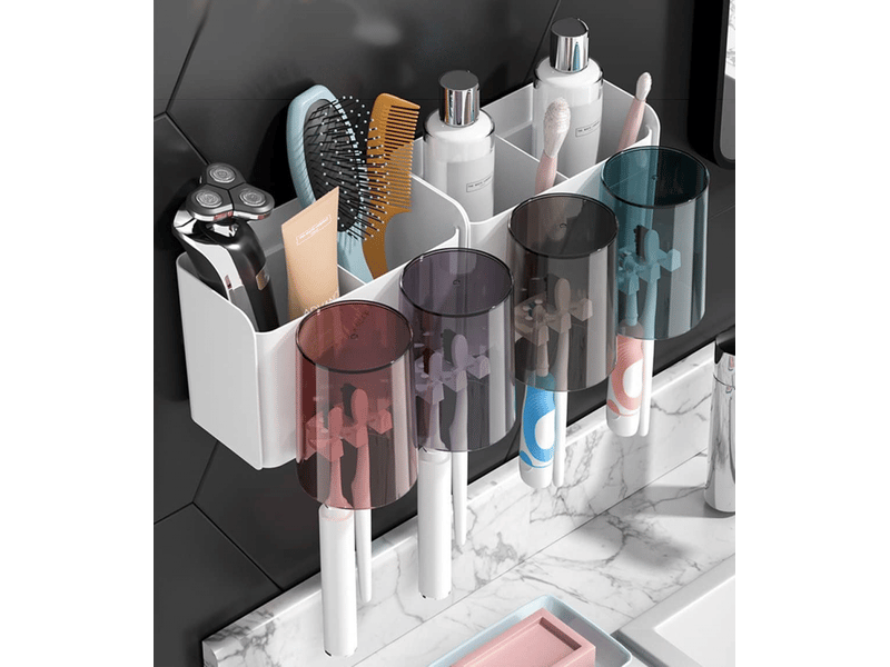  Porte-brosse à dents sans perforation, organisateur de salle de bain multifonctionnel avec fentes pour tasse et tête de brosse à dents.  - Conforama B