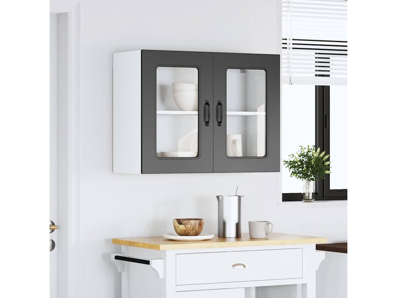  Meuble de rangement, armoire murale de cuisine avec porte en verre kalmar noir shl2464  - Conforama C