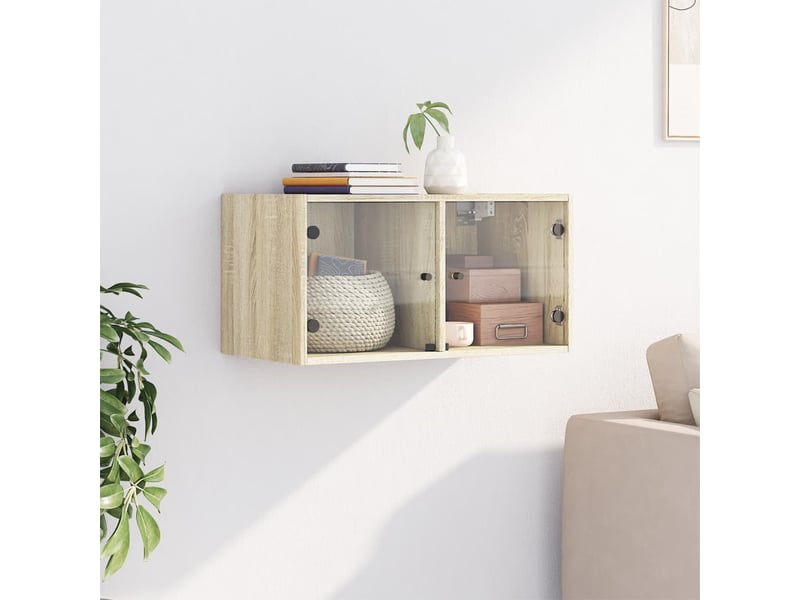  Armoire murale salon, meuble de rangement avec portes en verre chêne sonoma 68,5x37x35 cm  - Conforama C