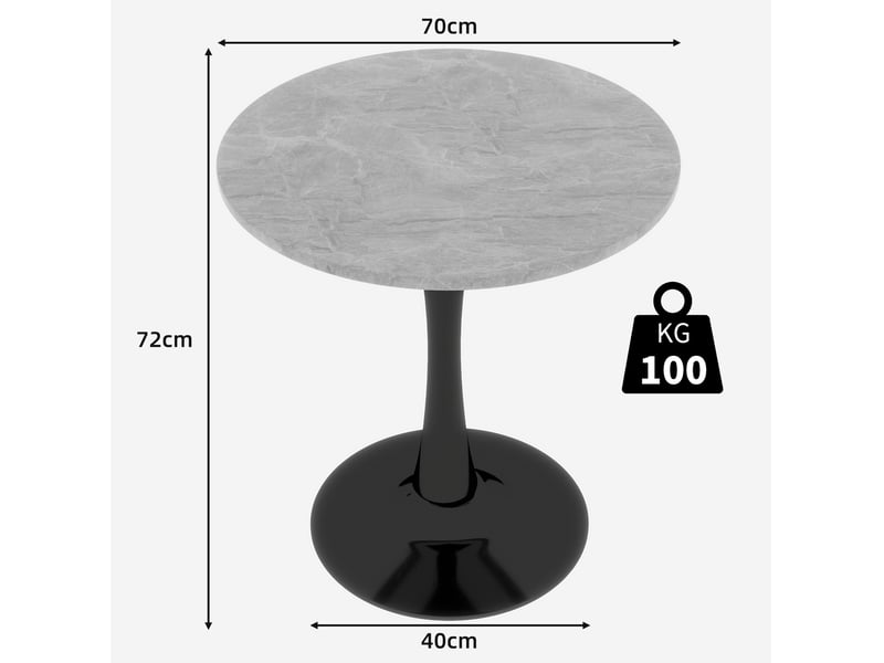  Table basse ronde 70 cm, style minimaliste, noir et gris, avec motif de marbre en mdf  - Conforama C