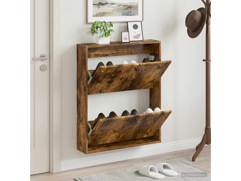  Meuble à chaussures mural, armoire à chaussures breda 71x17x86 cm chêne fumé  - Conforama B