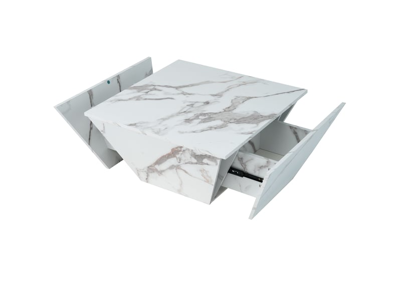  Table basse 70x70x37 cm forme géométrique motif marbre avec 2 tiroirs, blanc  - Conforama D