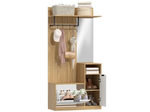 Vestiaire d'entrée avec banc et miroir coloris chêne et blanc 80 x 36 x 168 cm