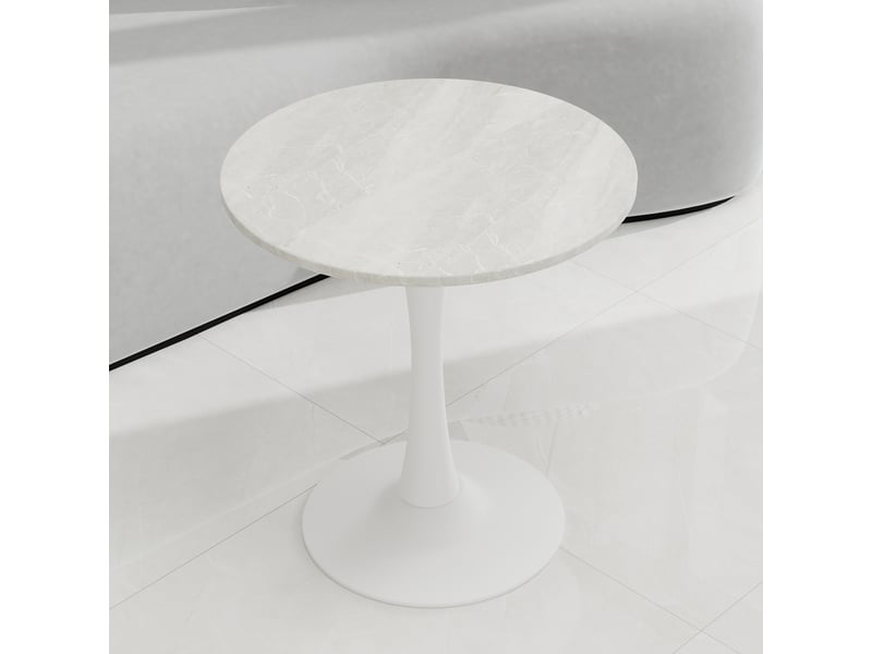  Table basse ronde 70x70x72cm style moderne du milieu du siècle, pieds hauts, marbre reconstitué, blanc  - Conforama E